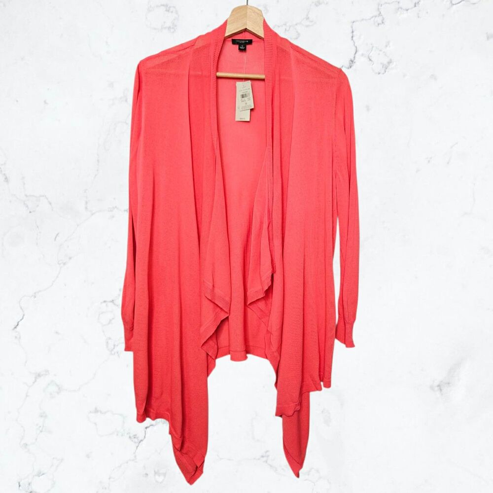 New Ann Taylor Bright Coral Pink/Orange Draped Lightweight Summer Cardigan